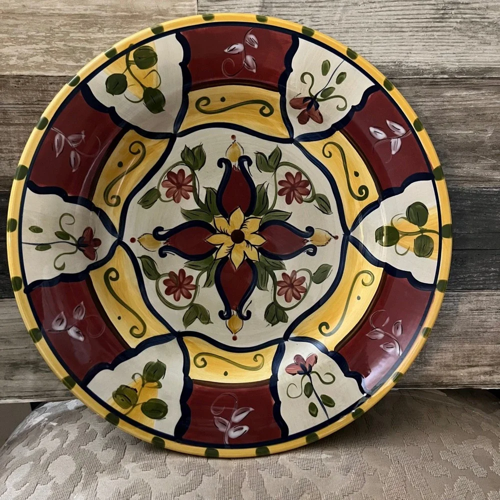 Pier 1 Vallarta Handpainted Earthenware Platter Large Round Floral Serving Plate